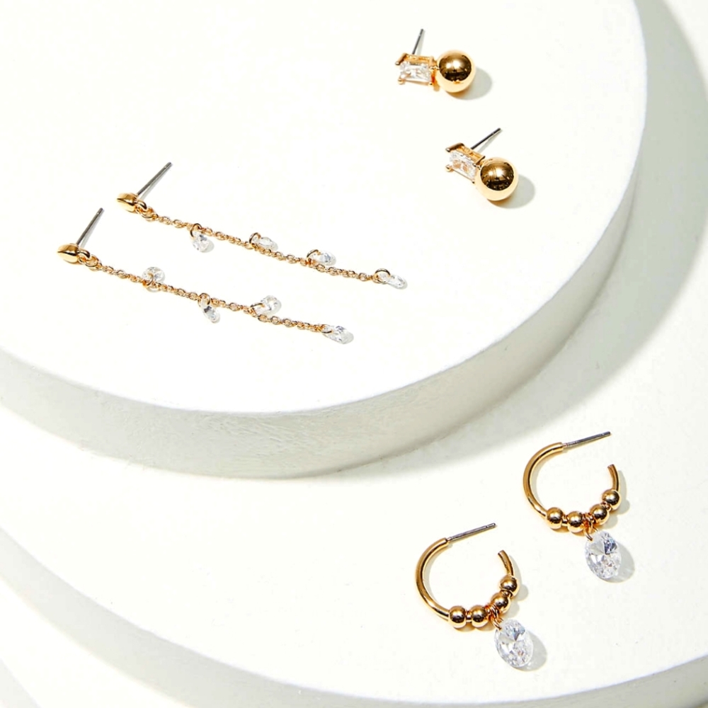 LOFT gold tone sparkle earrings set, gold